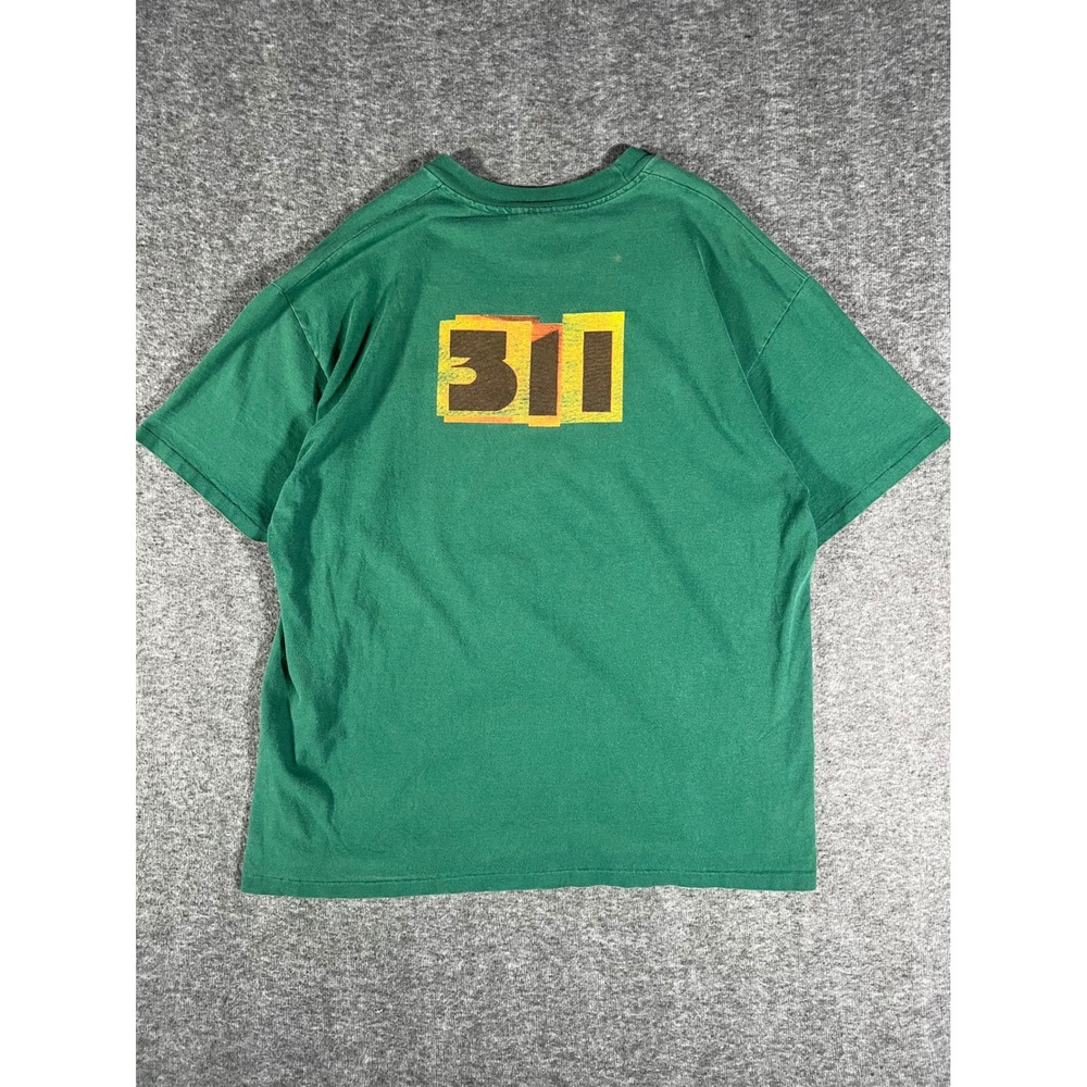 Vintage 90s 311 Sunflower Band T-Shirt XL Green Hanes Heavyweight Made in USA - Picture 2 of 8